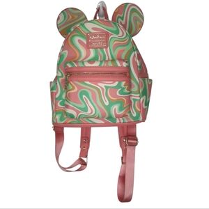 Loungefly Disney Parks Mickey Mouse Swirl Mini Backpack Pink Green